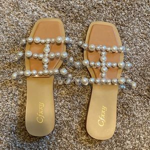 Faux pearl sandals